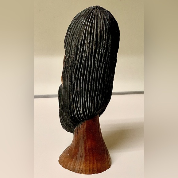 Vintage Solid Hand Carved Lignum Vitae Jamaican Bearded Rastafarian Statue Bust - Picture 8 of 15